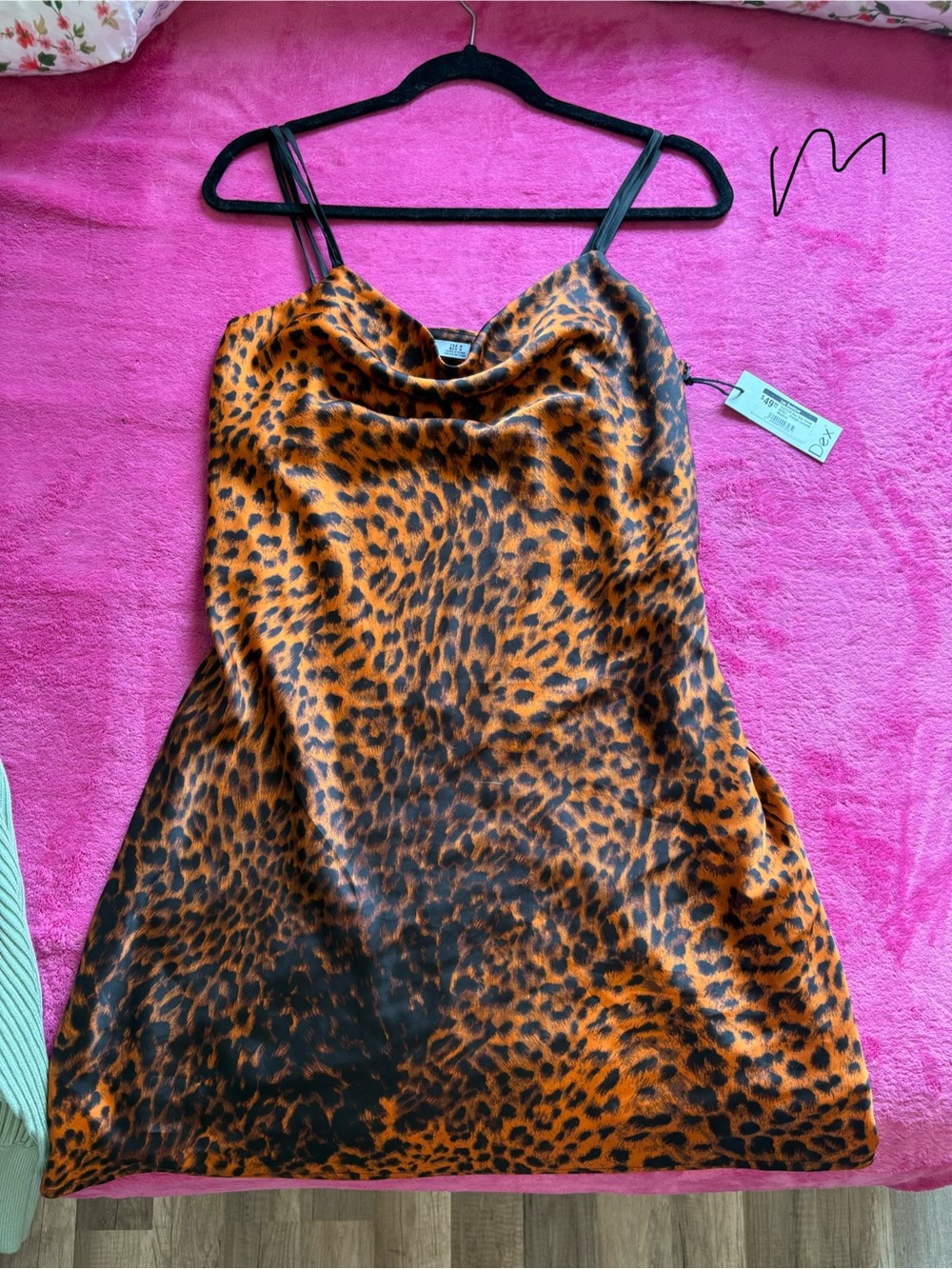 Dex Orange and Black Leopard Print Cowl Neck Camisole Dress